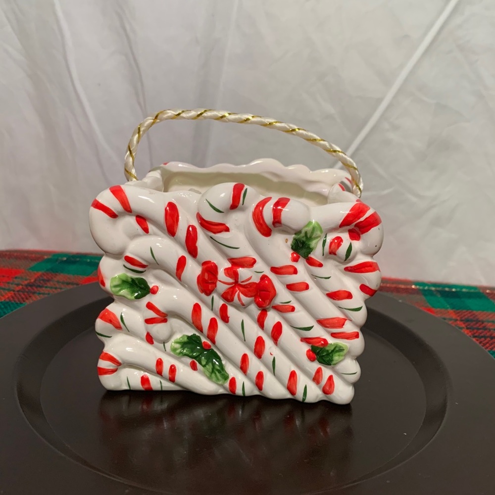 Candy cane ceramic trinket box